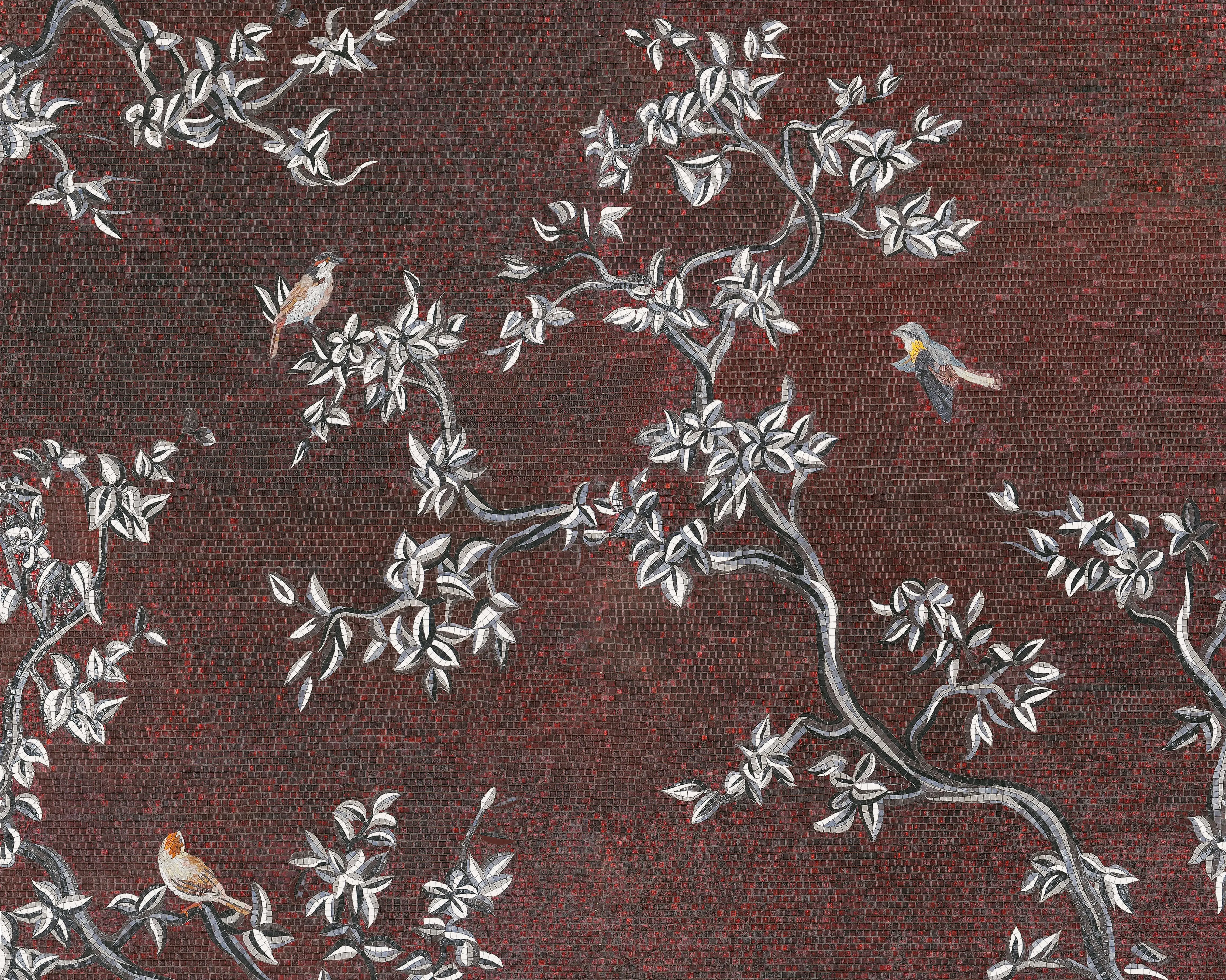 Green mosaic covering a bathroom, completing an elegant design.