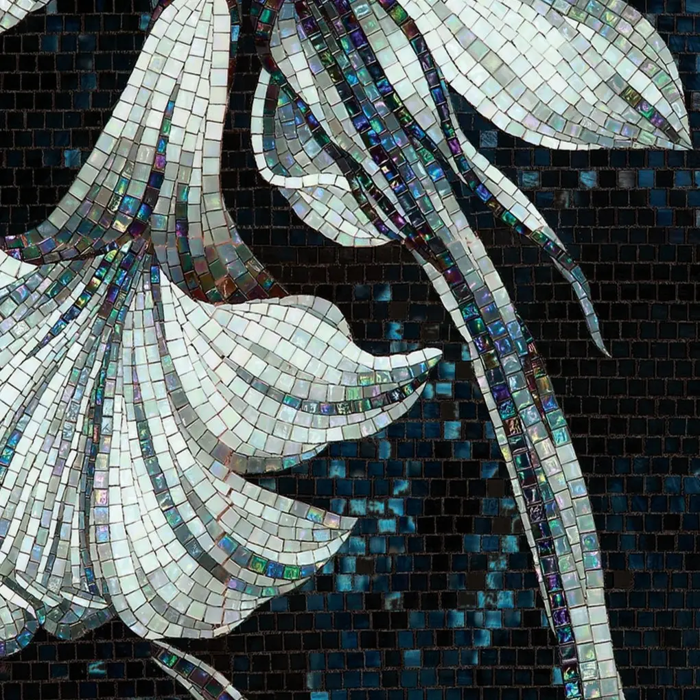 Green mosaic covering a bathroom, completing an elegant design.