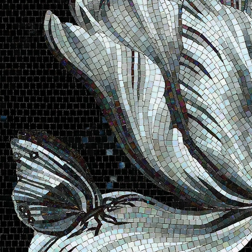 Green mosaic covering a bathroom, completing an elegant design.