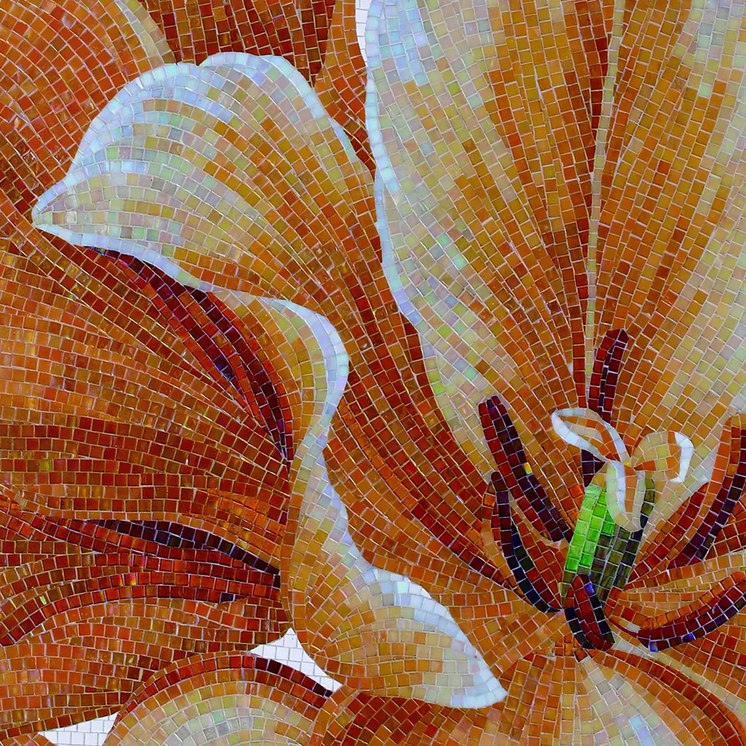 Green mosaic covering a bathroom, completing an elegant design.